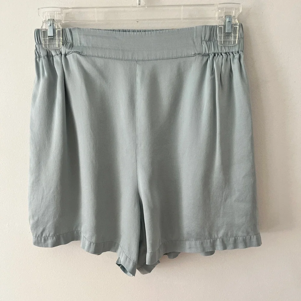 Lunya Silk Shorts Sleepwear Women Small Blue Grey Pockets Luxury Minimalist FLAW